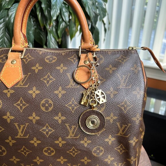 GOLD MEDALLION Bag Charm Lock and Key Brown Gold Tone - Picture 2 of 8